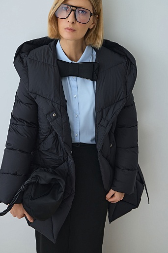 Удлиненный пуховик с ромбовидной стежкой, иссиня-черный
