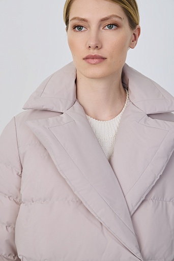 Пуховое пальто-кокон, пудровое