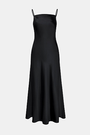 Атласное платье на бретельках, черное
