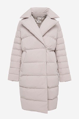 Пуховое пальто-кокон, пудровое