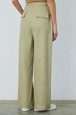 Прямые хлопковые брюки, фисташковые