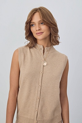Трикотажный кардиган без рукавов, бежевый