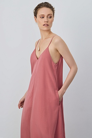 Платье А-силуэта на бретельках, коралловое
