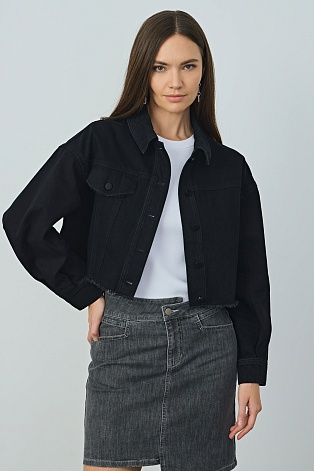 Укороченная джинсовая куртка, черная