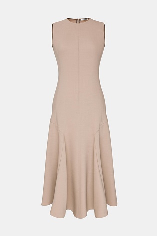 Платье без рукавов с расклешенным низом, бежевое