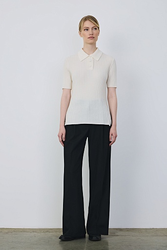 Поло из мериноса в рубчик, белое