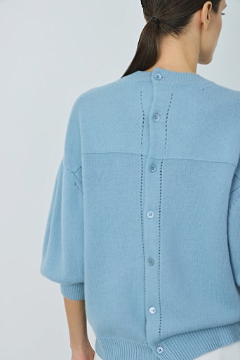 Джемпер из шерсти с рукавами-фонариками, голубой