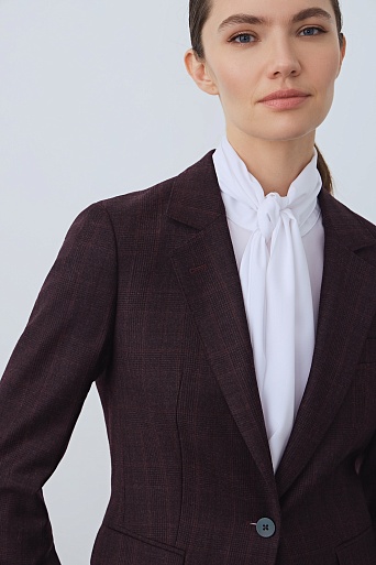 Приталенный жакет на одной пуговице, баклажановый в клетку KARLA