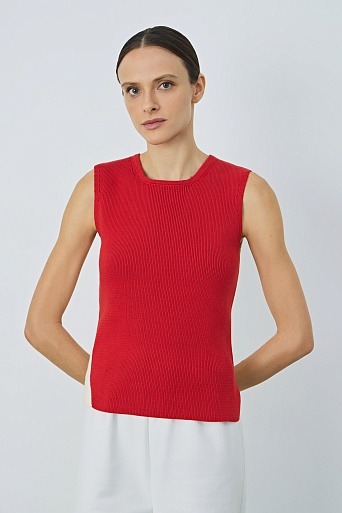 Двухцветный топ в рубчик, молочно-красный