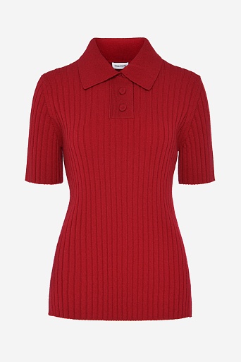 Поло из мериноса в рубчик, красное