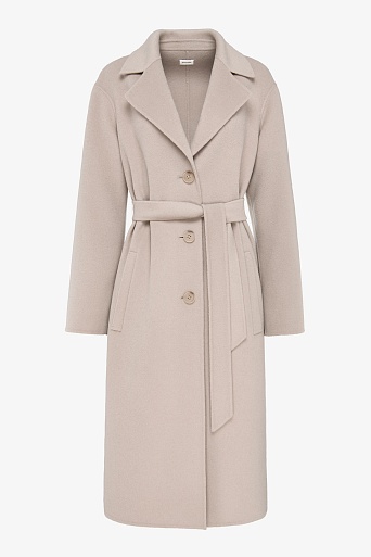 Пальто на пуговицах с поясом, пудровое